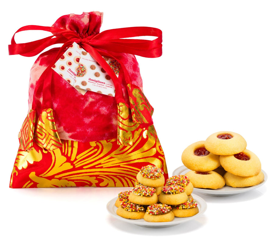 Decorative bag with cookies on a white background