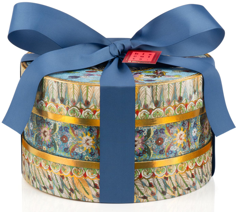 Decorative gift box with a blue ribbon on a white background