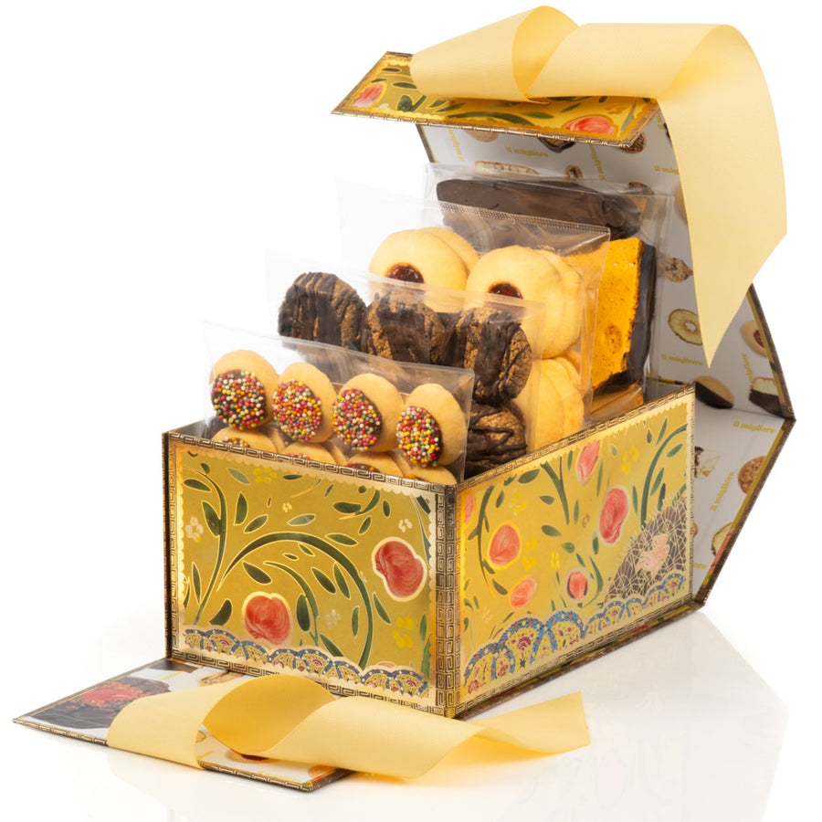 Decorative box with cookies on a white background