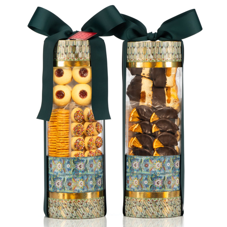 gift hamper with delicious biscuits and green bow